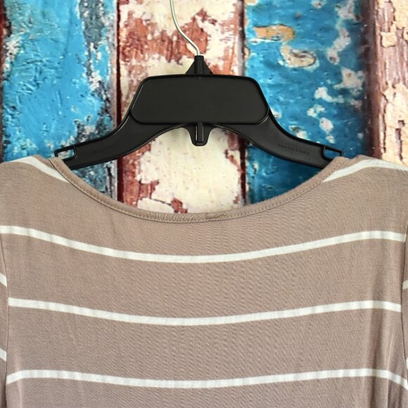 Women's Loila Dress Striped 3/4 Sleeve Crew Neck Belted SMALL Brown - Picture 8 of 13